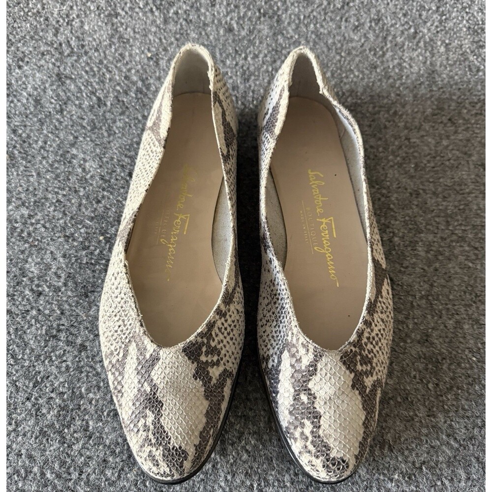 VTG Salvatore Ferragamo Snake Print Leather Slip-On Flats Women's 7 B Comfort